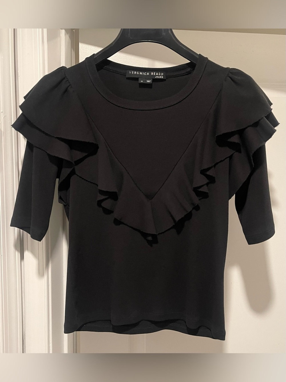 VERONICA BEARD Pazia Elbow-Sleeve Layered Ruffle Black Top Size XS - Picture 2 of 13